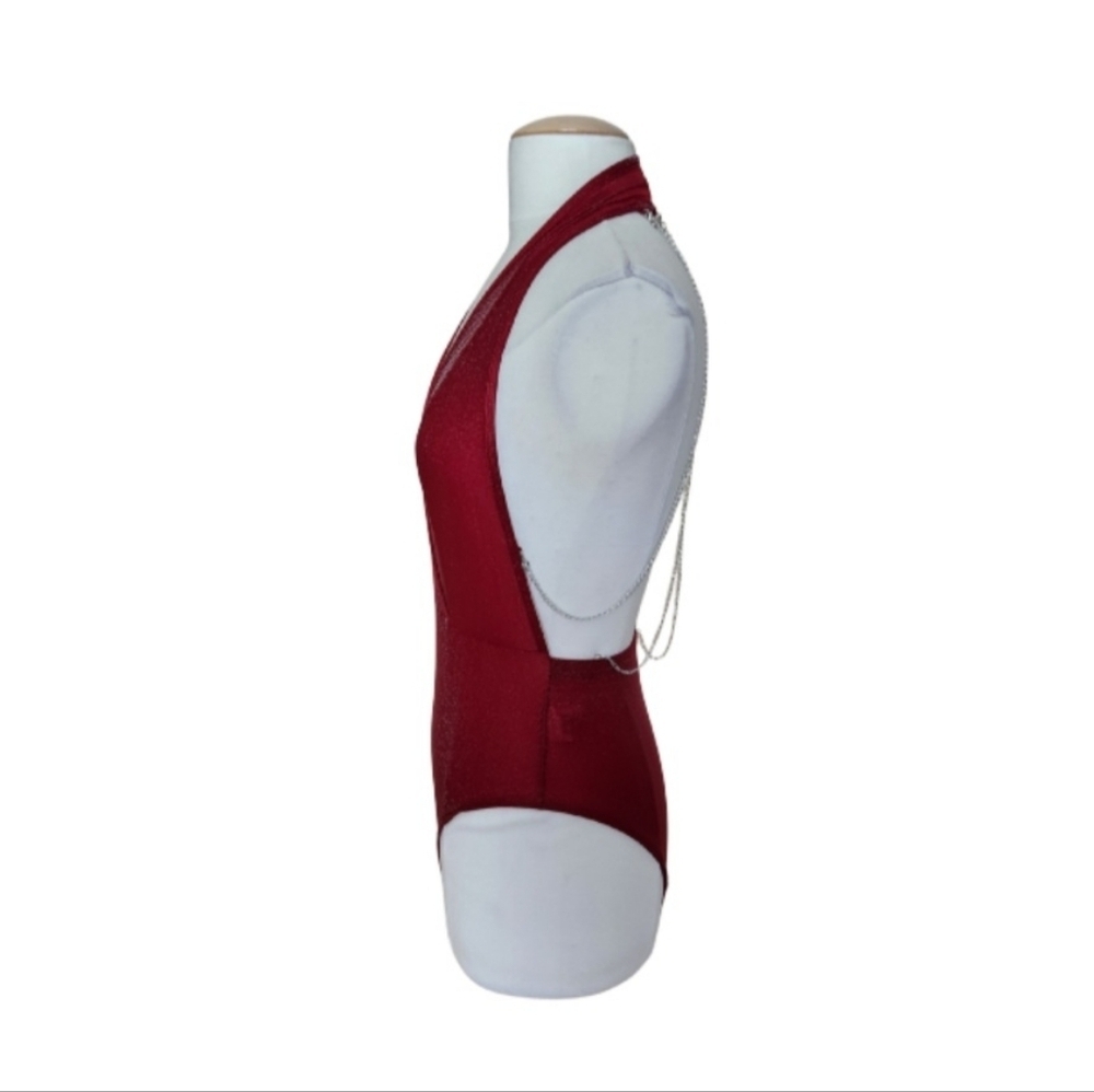 NWOT Shein Red Mesh Halter Top Body Suit - Picture 4 of 7